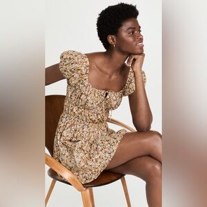 Faithfull The Brand Edelyn Brown Floral Viola Mini Dress, Size 4 (Small)